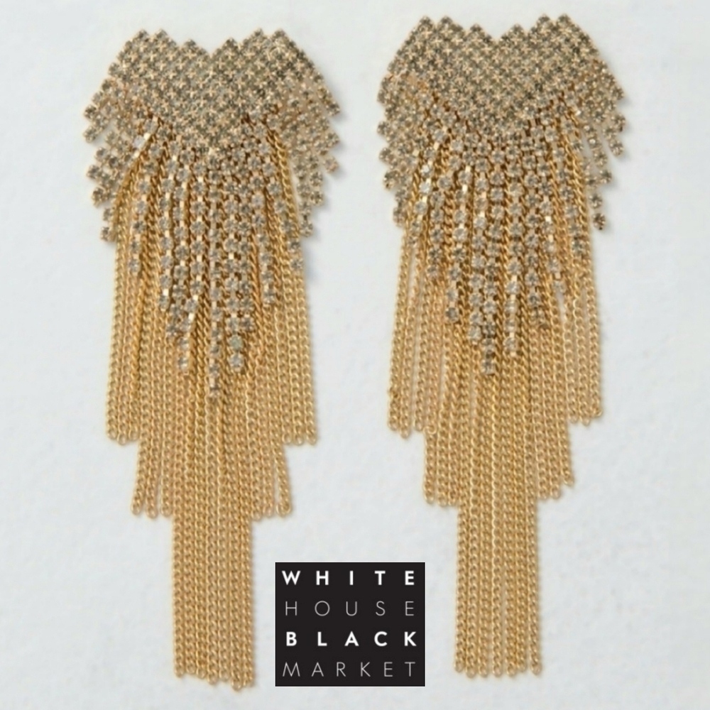NWT WHBM Black Diamond Fringe Gold Earrings